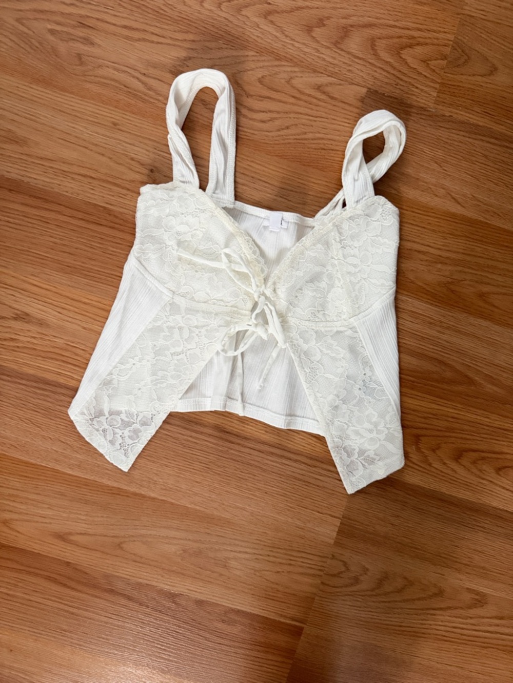 Garage White Ribbed Lace-Edge Cami